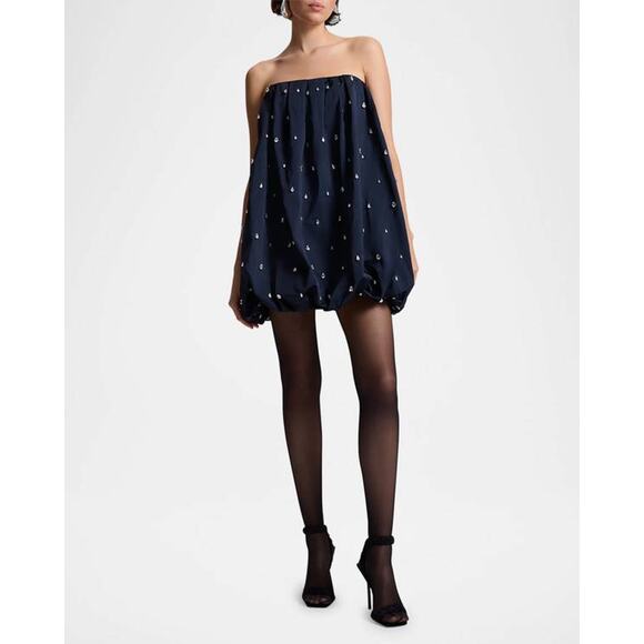 A.L.C.  Holly Embellished Strapless Bubble Hem Mini Dress in Navy 10 - Picture 1 of 4